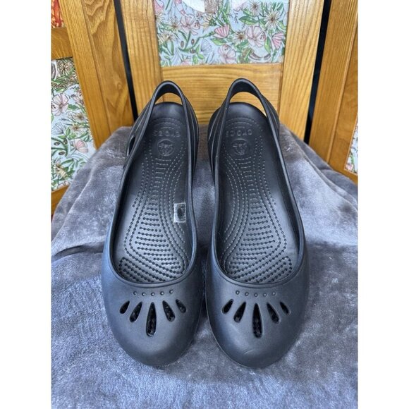 CROCS Classic Kadee Solid Black Ballet Flats Slip On Shoes Sandals Womens Sz 10 - Picture 1 of 8